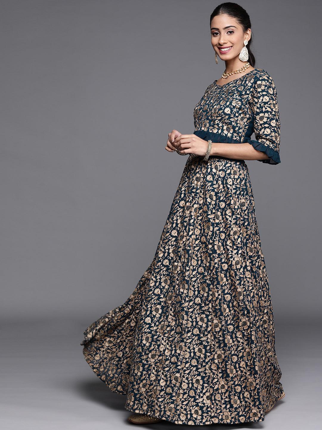 Blue Embroidered Georgette Lehenga Set - ShopLibas