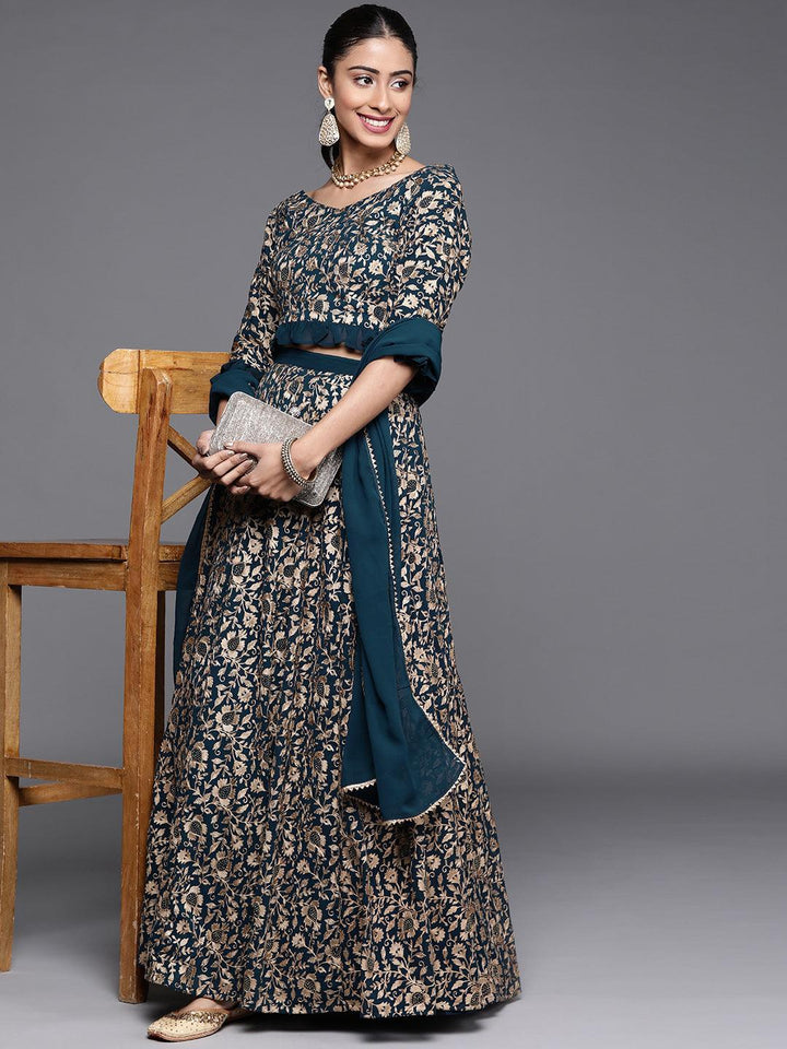 Blue Embroidered Georgette Lehenga Set - ShopLibas
