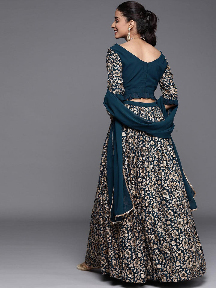 Blue Embroidered Georgette Lehenga Set - ShopLibas