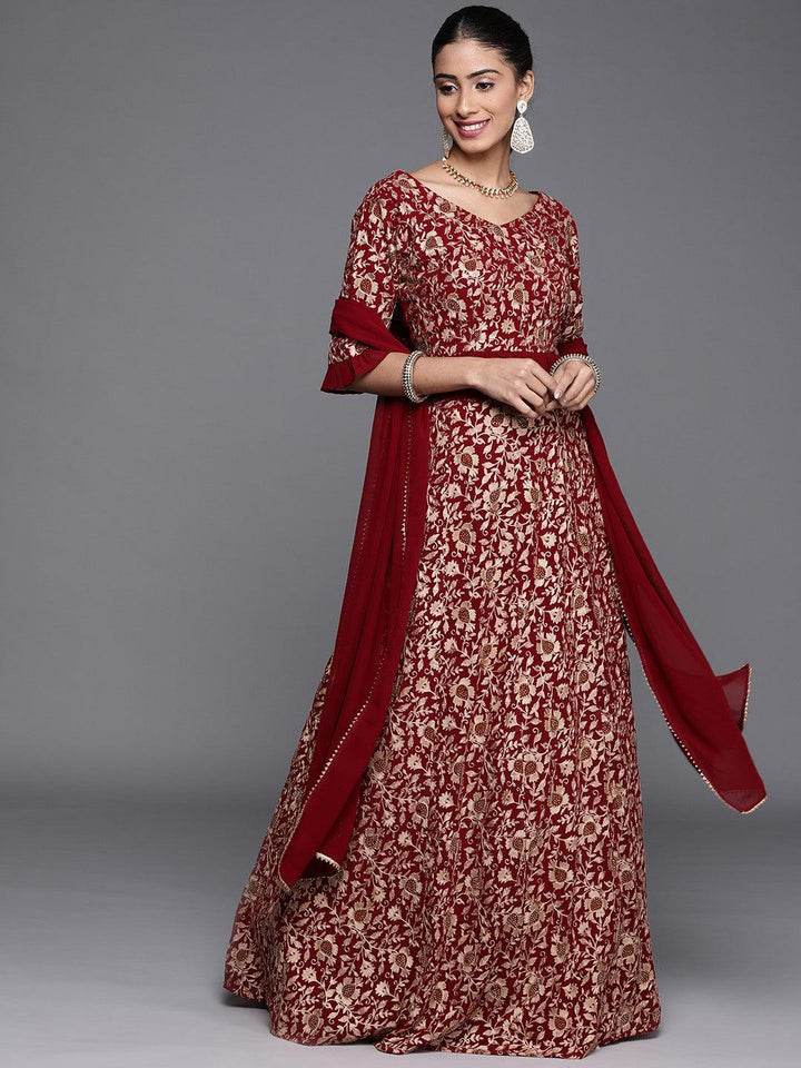 Maroon Embroidered Georgette Lehenga Set - ShopLibas