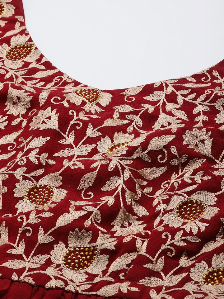 Maroon Embroidered Georgette Lehenga Set - ShopLibas