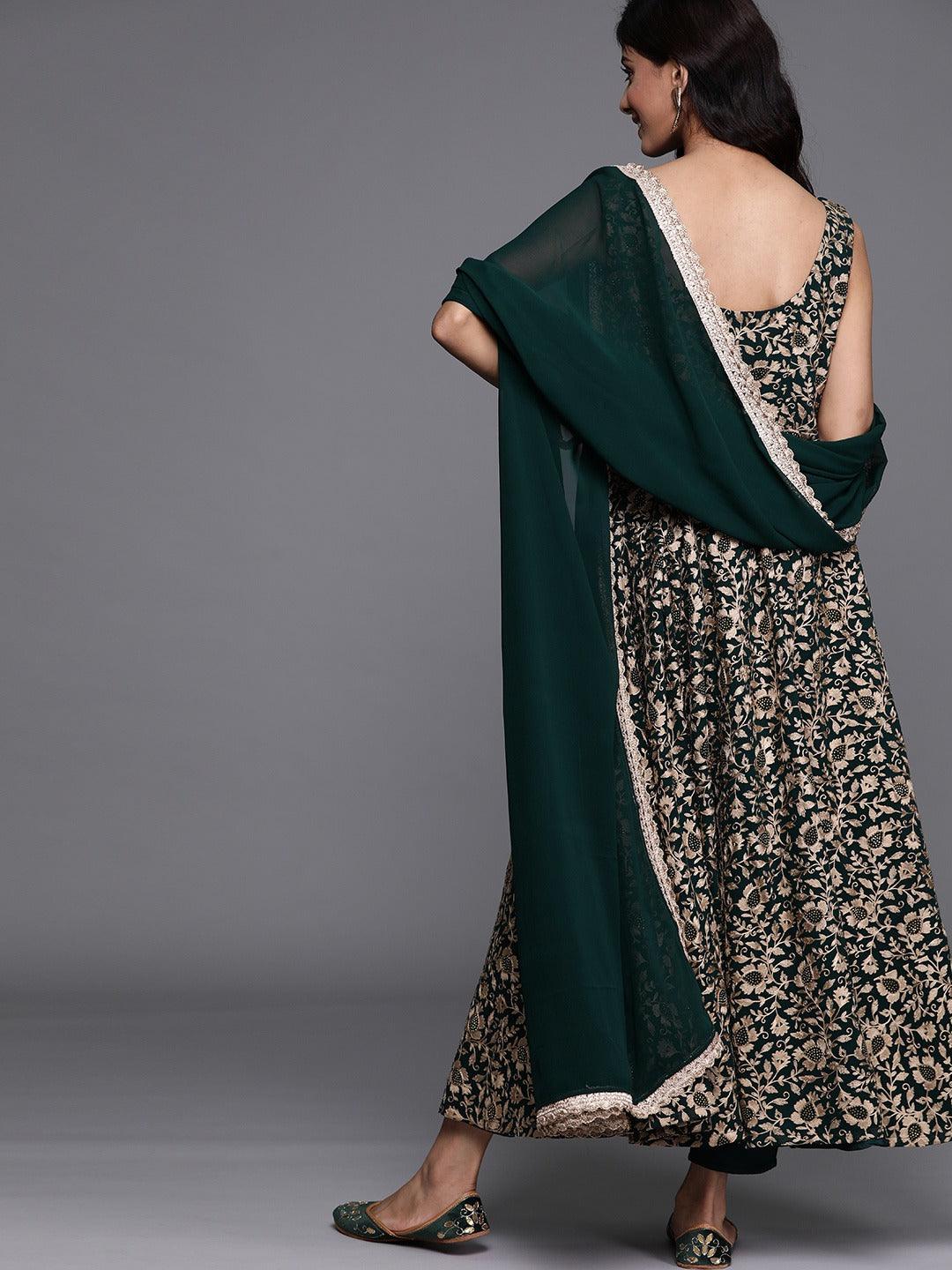 Green Embroidered Georgette Suit Set - ShopLibas