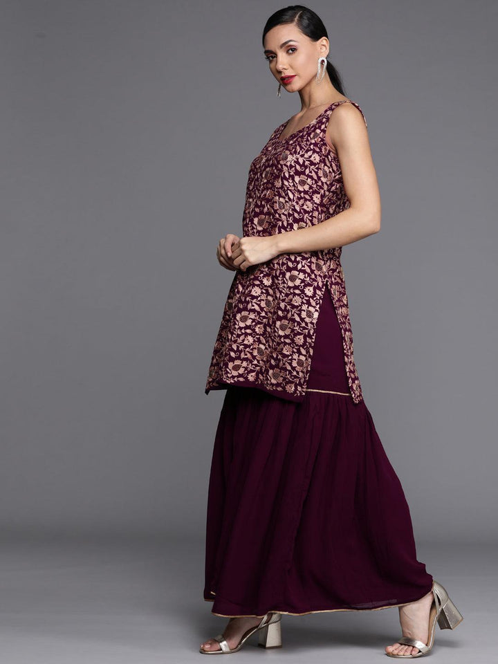 Purple Embroidered Georgette Suit Set - ShopLibas