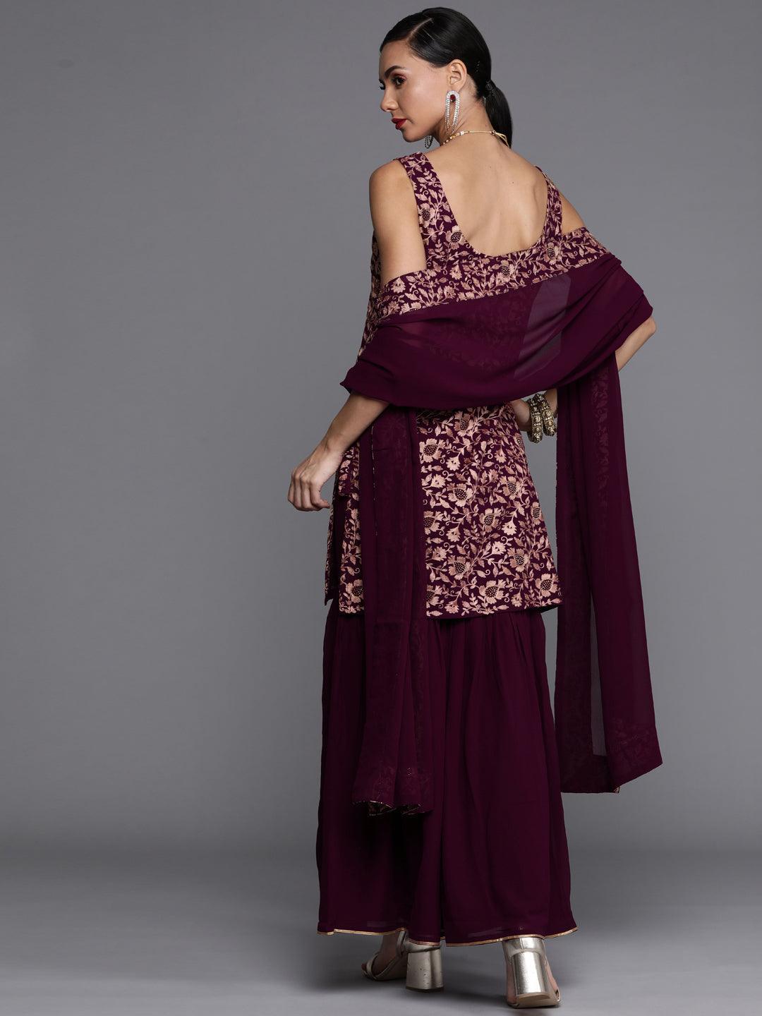 Purple Embroidered Georgette Suit Set - ShopLibas