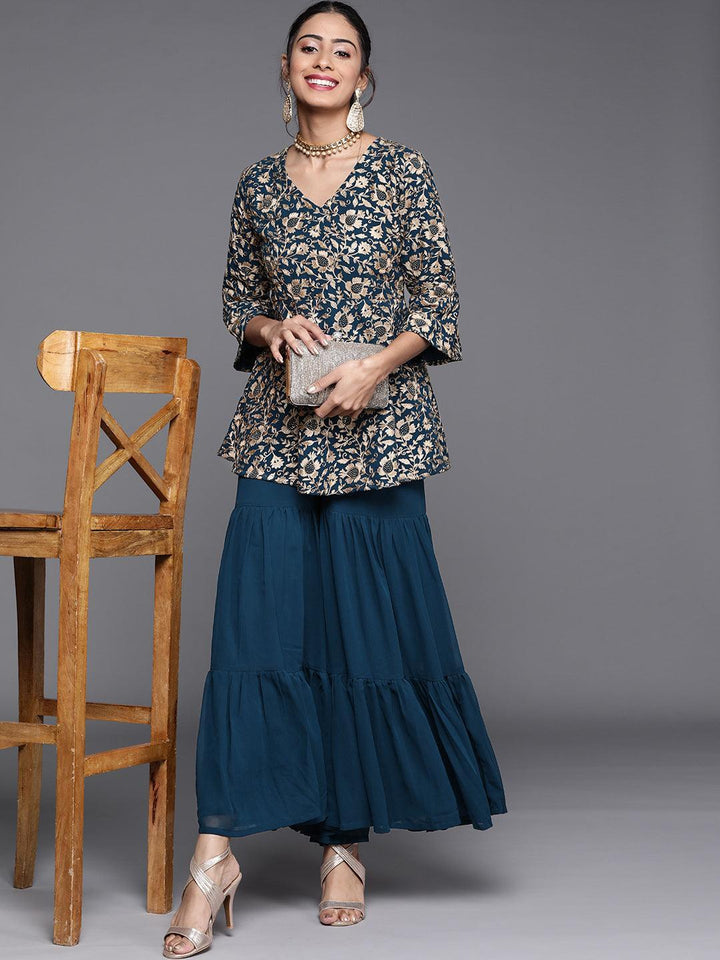 Teal Embroidered Georgette Kurta Set - ShopLibas