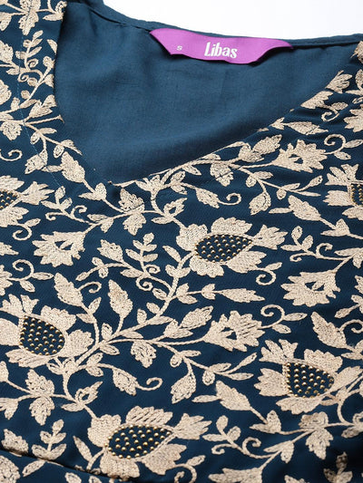 Teal Embroidered Georgette Kurta Set - ShopLibas