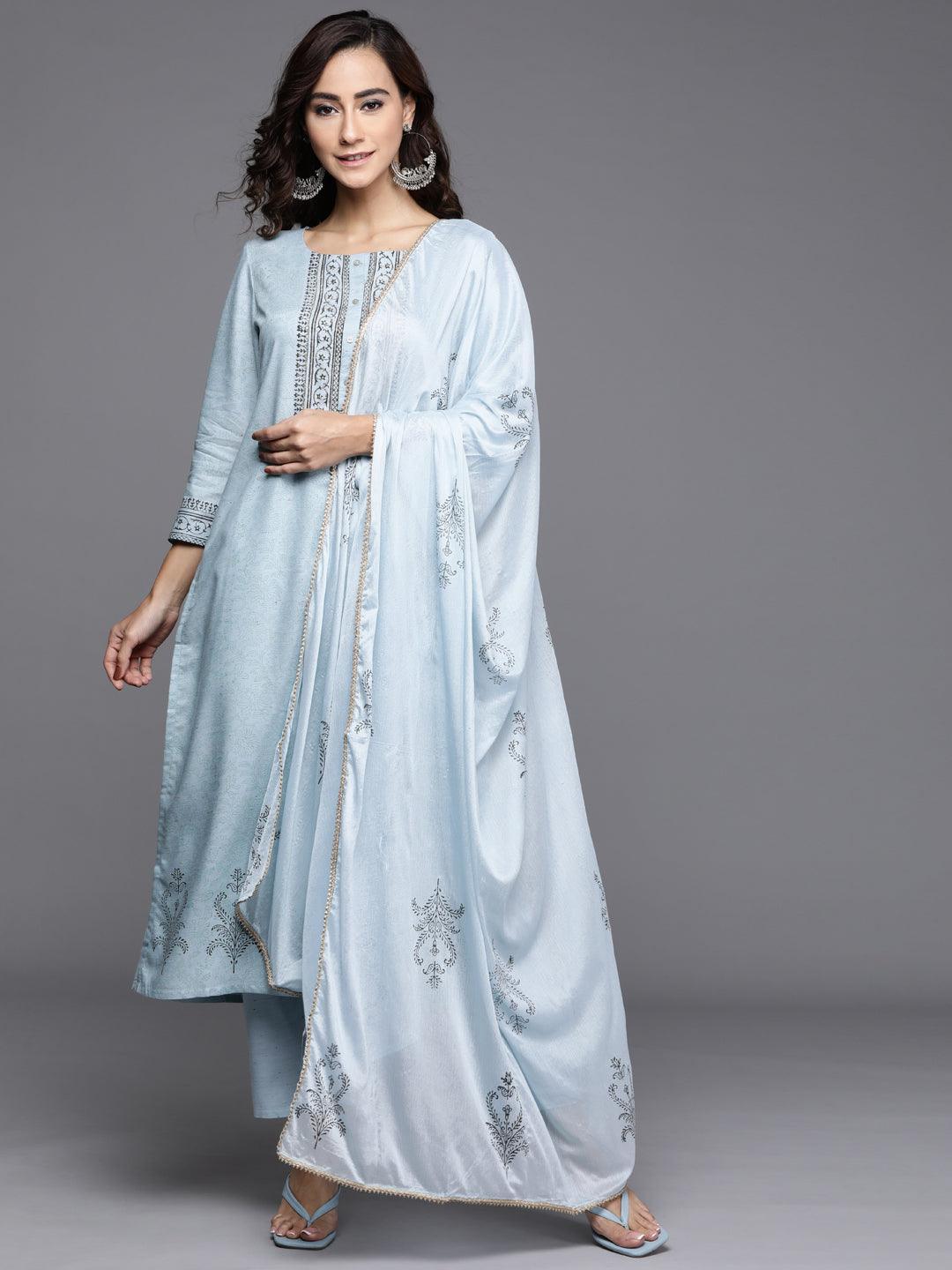 Blue Printed Viscose Rayon Suit Set - ShopLibas