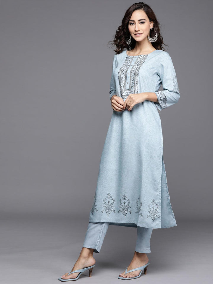 Blue Printed Viscose Rayon Suit Set - ShopLibas