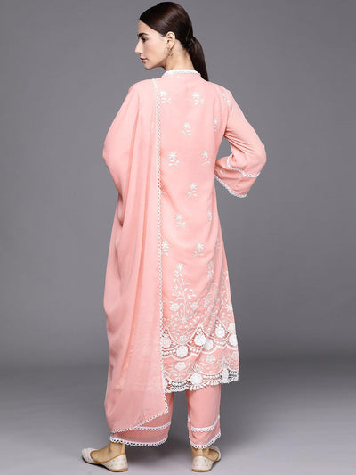 Pink Embroidered Georgette Suit Set - ShopLibas