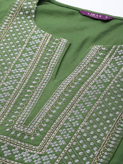 Green Embroidered Silk Blend Suit Set - ShopLibas