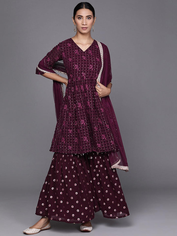 Purple Embroidered Georgette Suit Set - ShopLibas