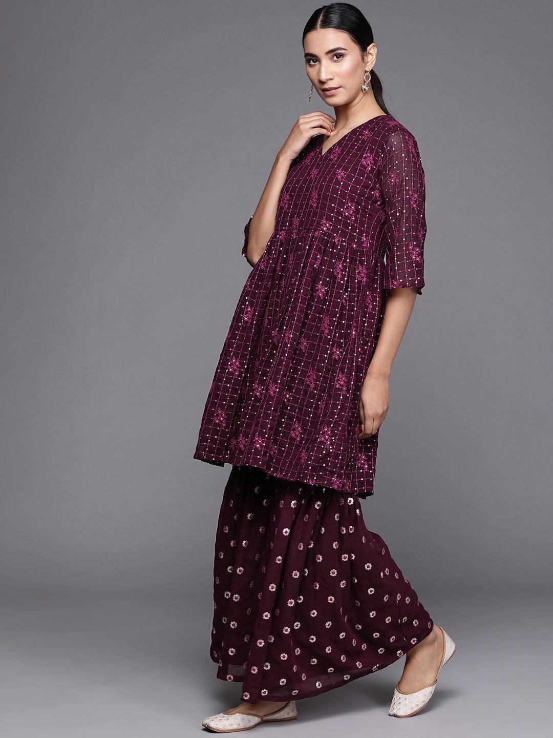Purple Embroidered Georgette Suit Set - ShopLibas