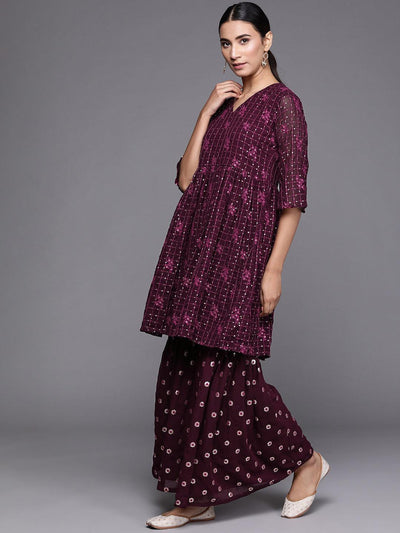 Purple Embroidered Georgette Suit Set - ShopLibas