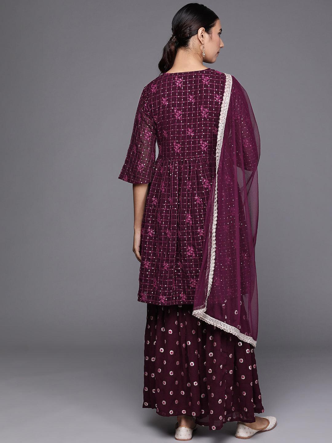 Purple Embroidered Georgette Suit Set - ShopLibas