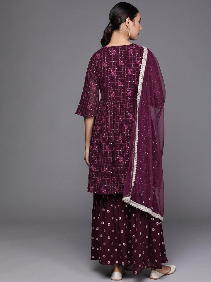 Purple Embroidered Georgette Suit Set - ShopLibas