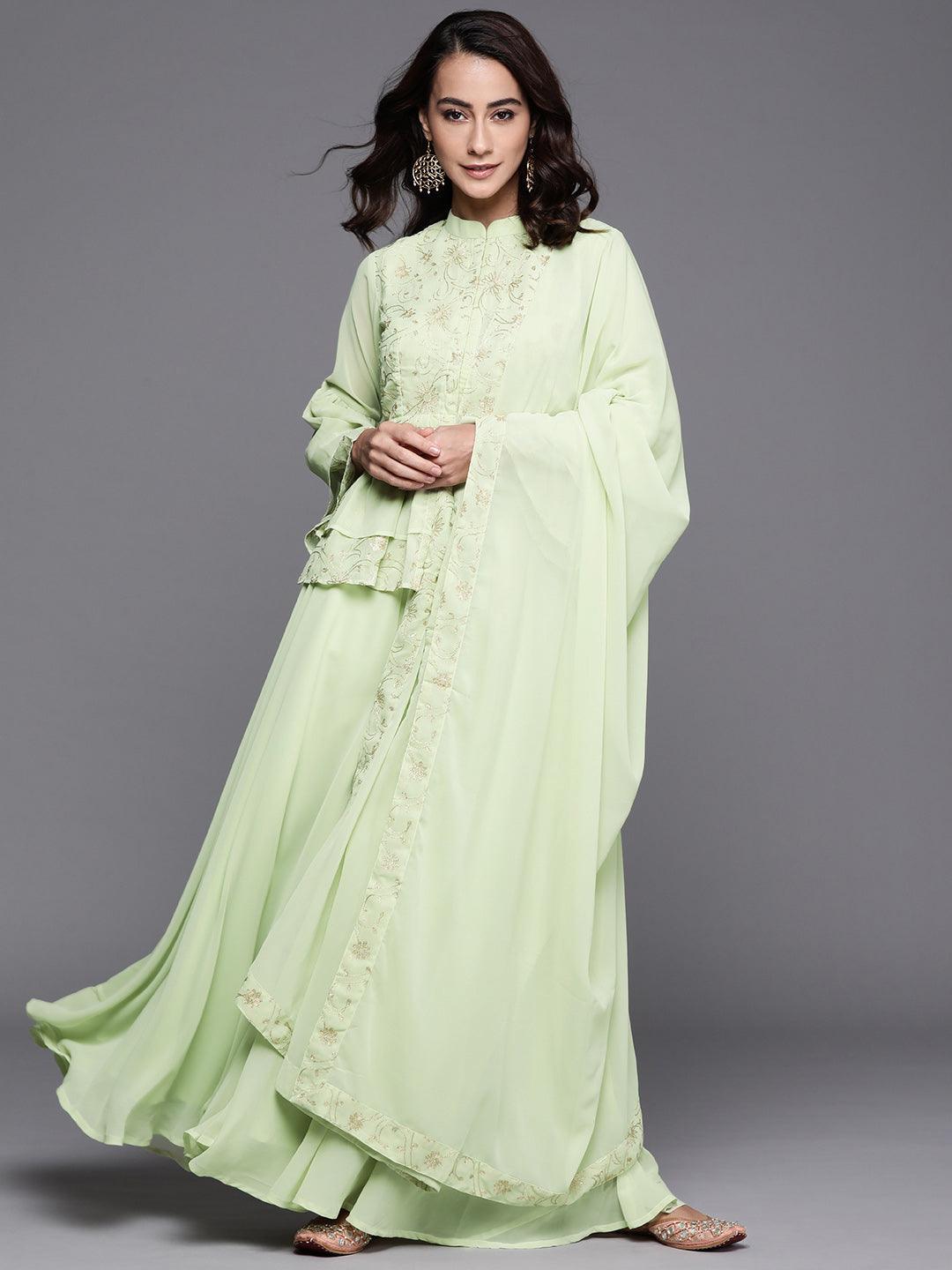 Green Embroidered Georgette Suit Set - ShopLibas