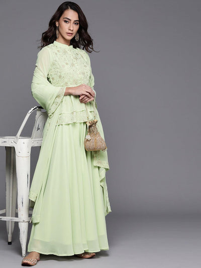 Green Embroidered Georgette Suit Set - ShopLibas