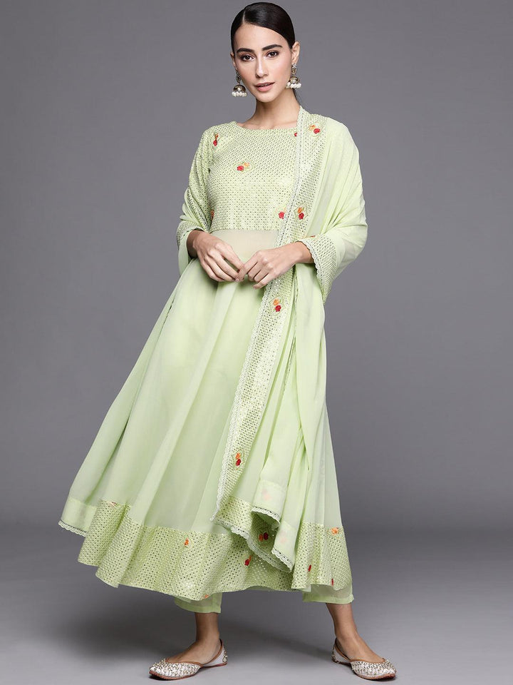 Green Embroidered Georgette Suit Set - ShopLibas