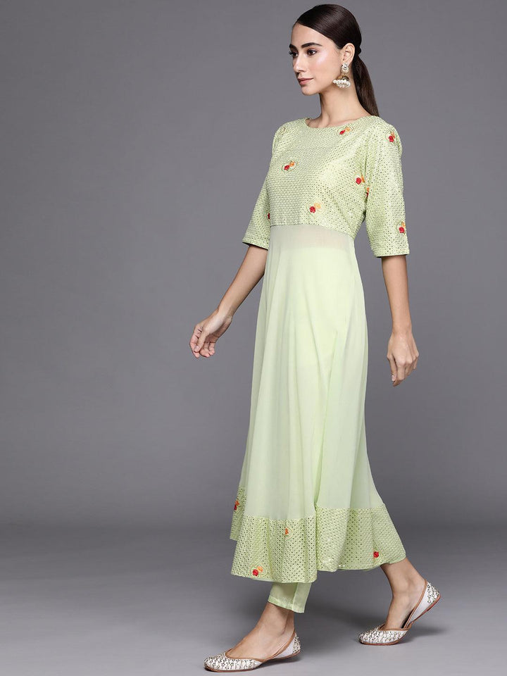Green Embroidered Georgette Suit Set - ShopLibas