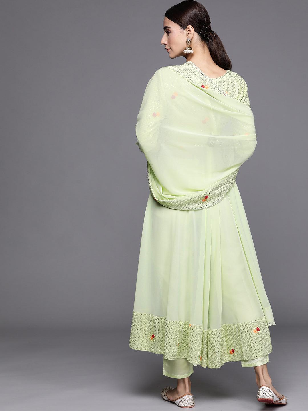 Green Embroidered Georgette Suit Set - ShopLibas
