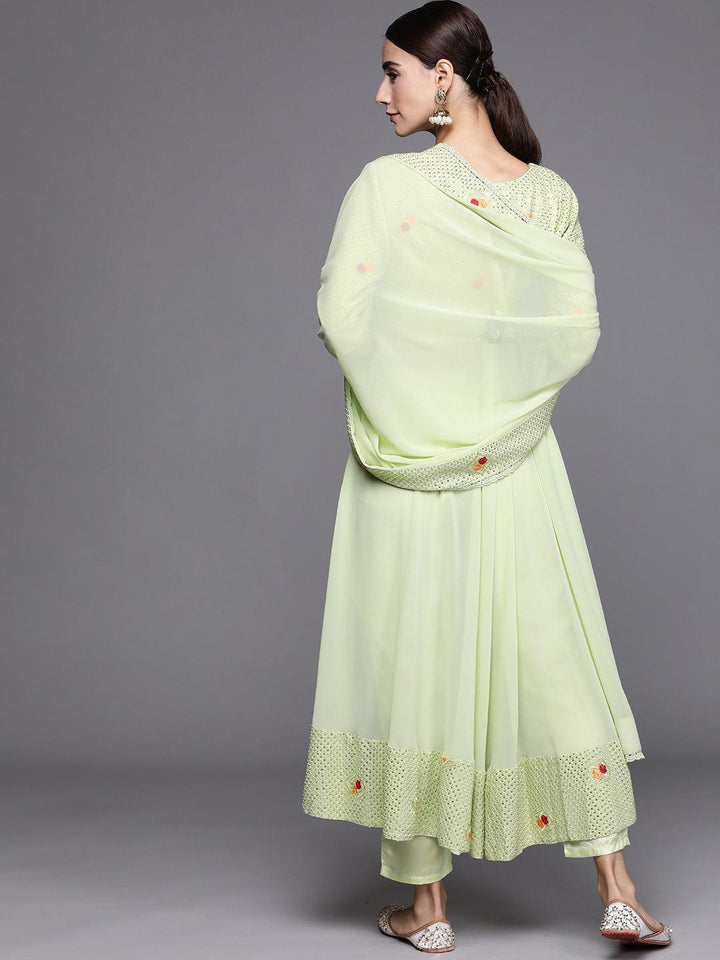 Green Embroidered Georgette Suit Set - ShopLibas