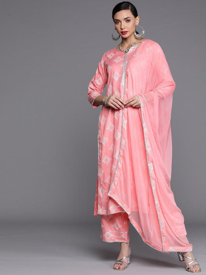 Pink Printed Viscose Rayon Suit Set - ShopLibas