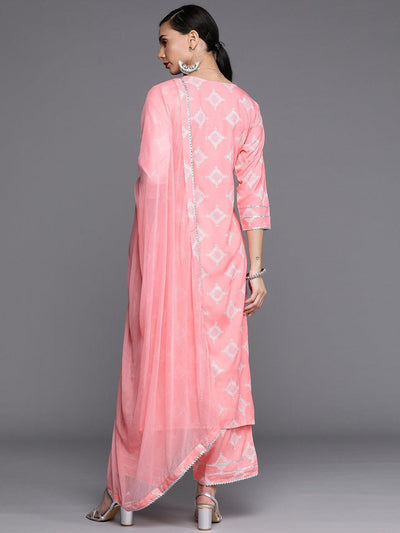 Pink Printed Viscose Rayon Suit Set - ShopLibas