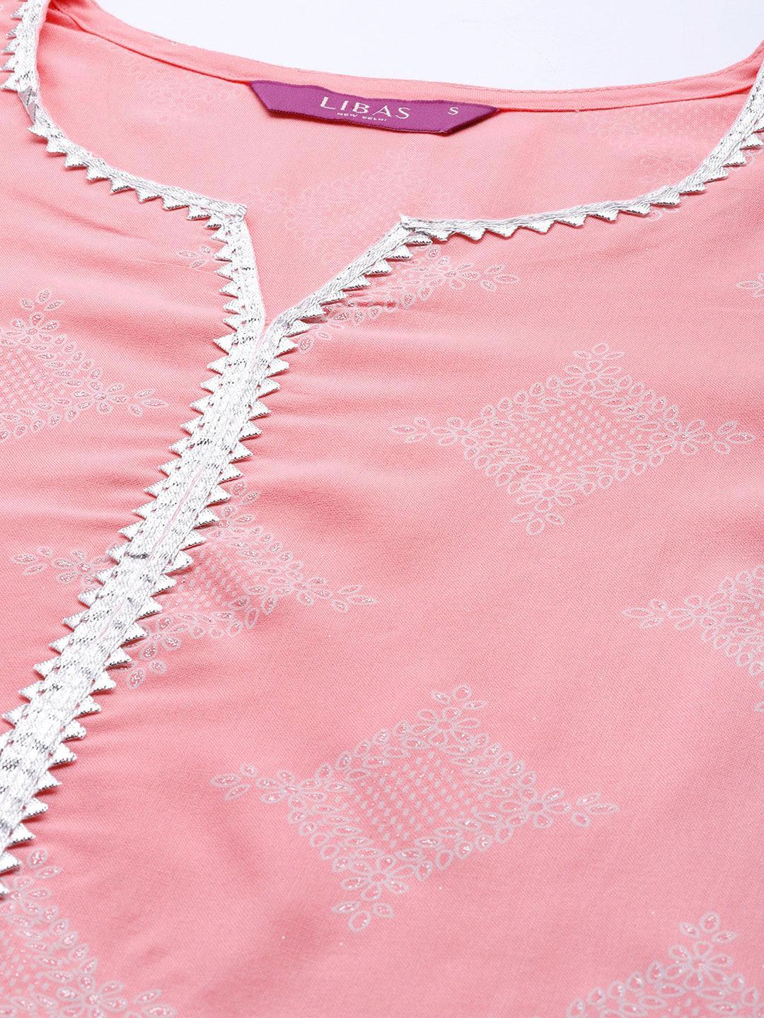 Pink Printed Viscose Rayon Suit Set - ShopLibas