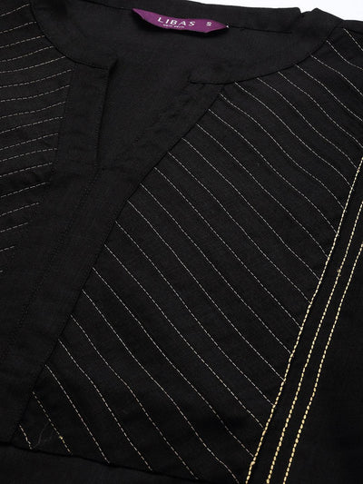 Black Solid Cotton Suit Set - ShopLibas