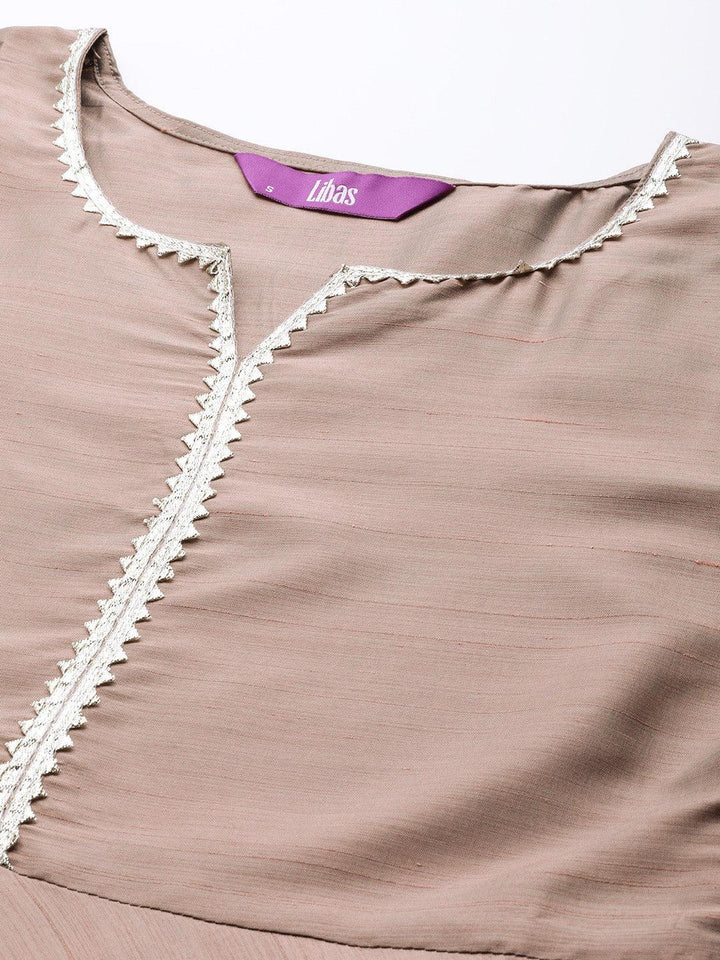 Beige Solid Silk Dress With Dupatta - ShopLibas