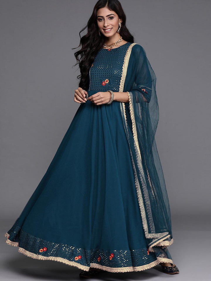 Blue Embroidered Georgette Suit Set - ShopLibas