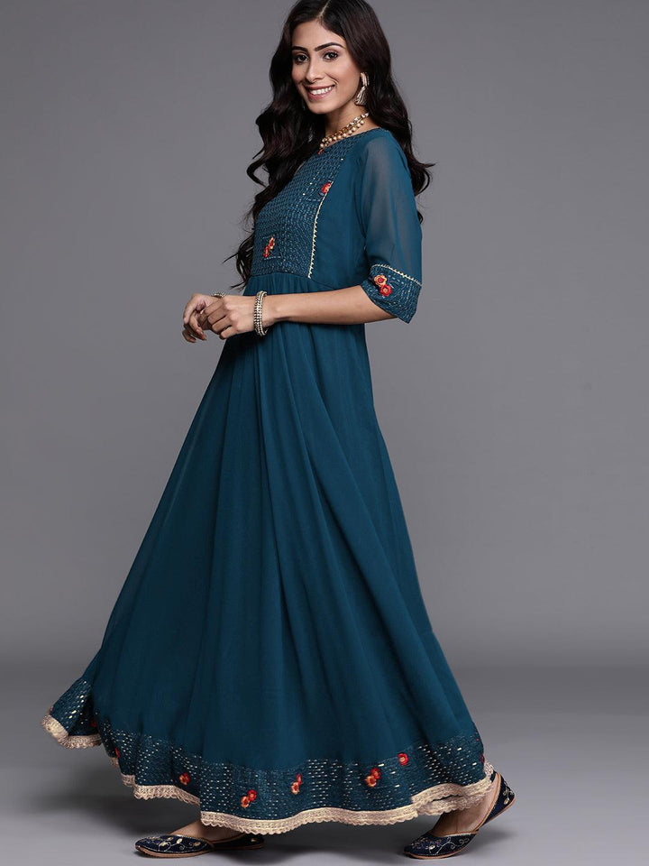 Blue Embroidered Georgette Suit Set - ShopLibas