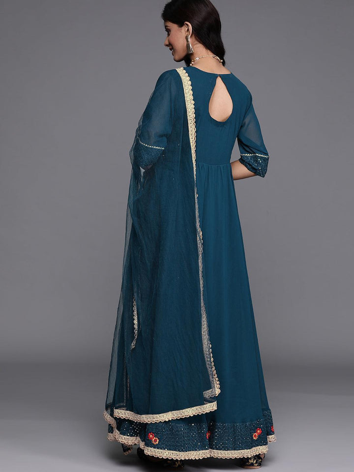 Blue Embroidered Georgette Suit Set - ShopLibas