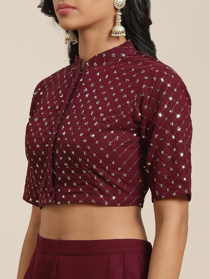 Burgundy Embellished Georgette Dhoti Saree - ShopLibas