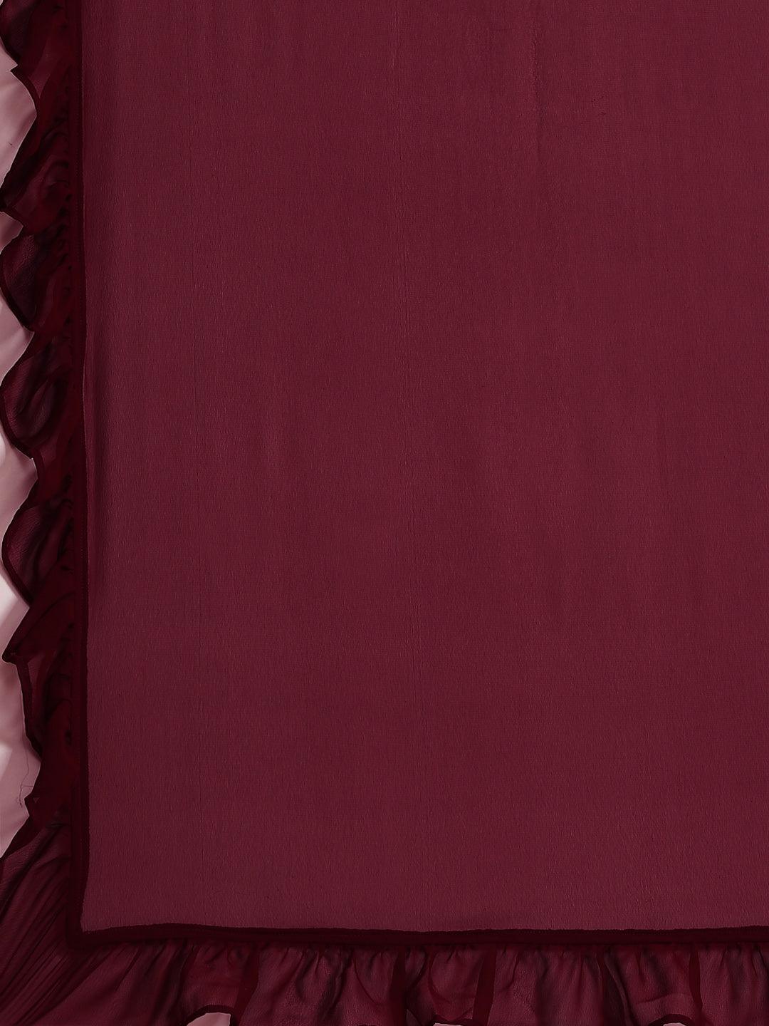 Burgundy Embellished Georgette Dhoti Saree - ShopLibas