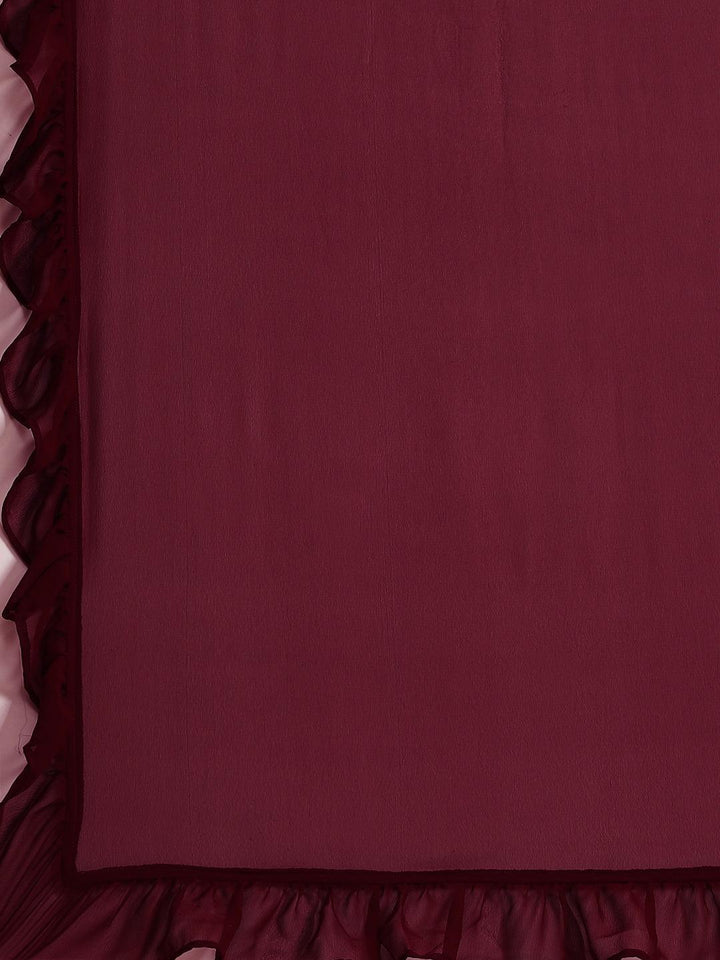 Burgundy Embellished Georgette Dhoti Saree - ShopLibas