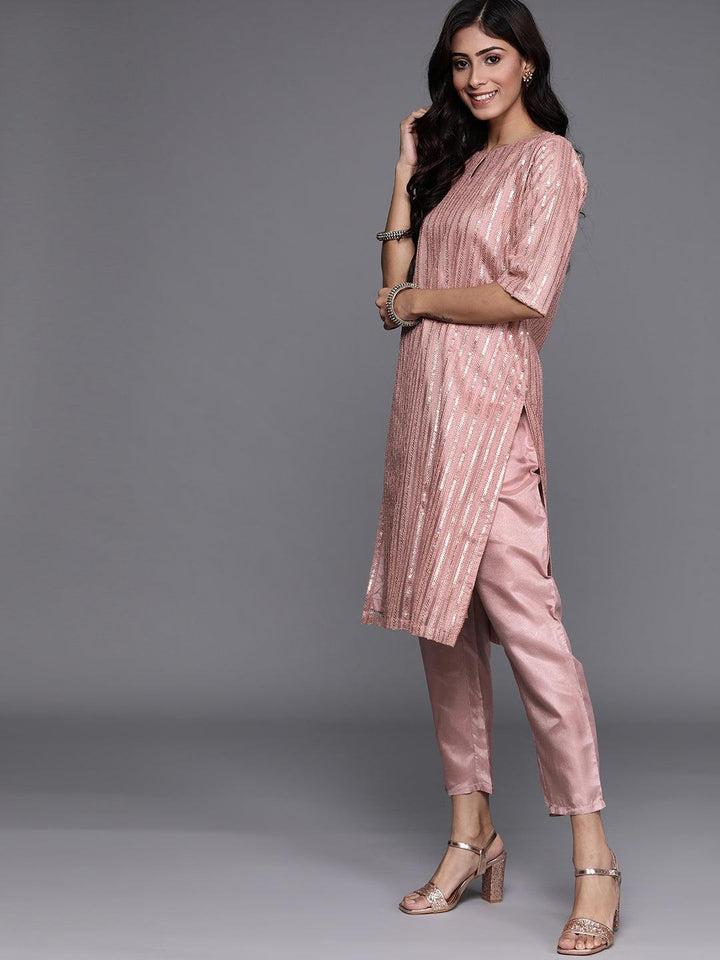 Pink Embroidered Net Suit Set