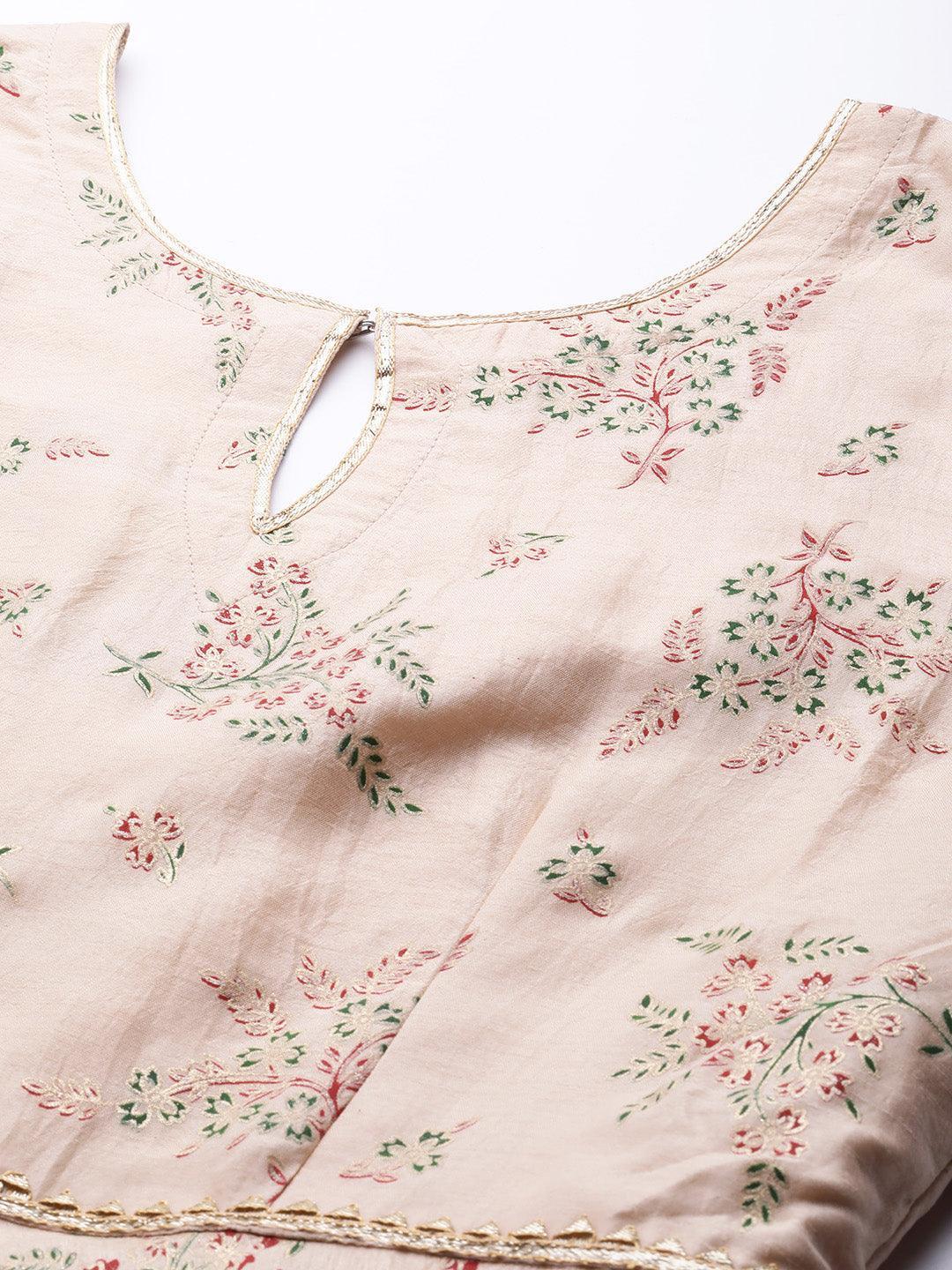 Peach Printed Silk Blend Dress With Dupatta - ShopLibas