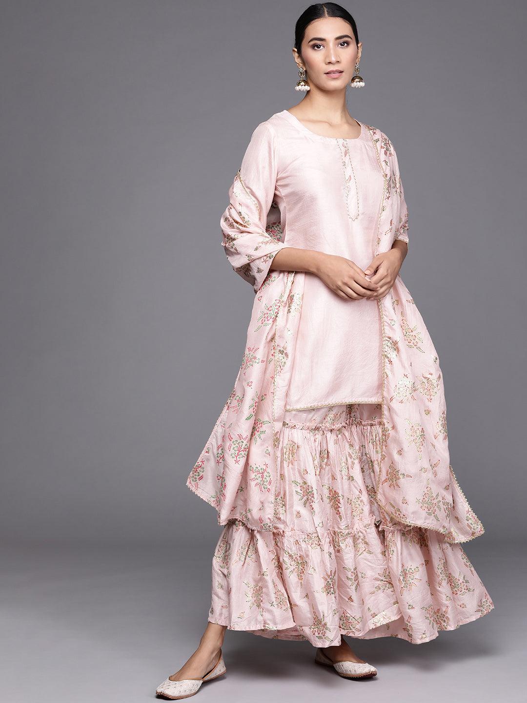 Pink Solid Silk Blend Suit Set - ShopLibas