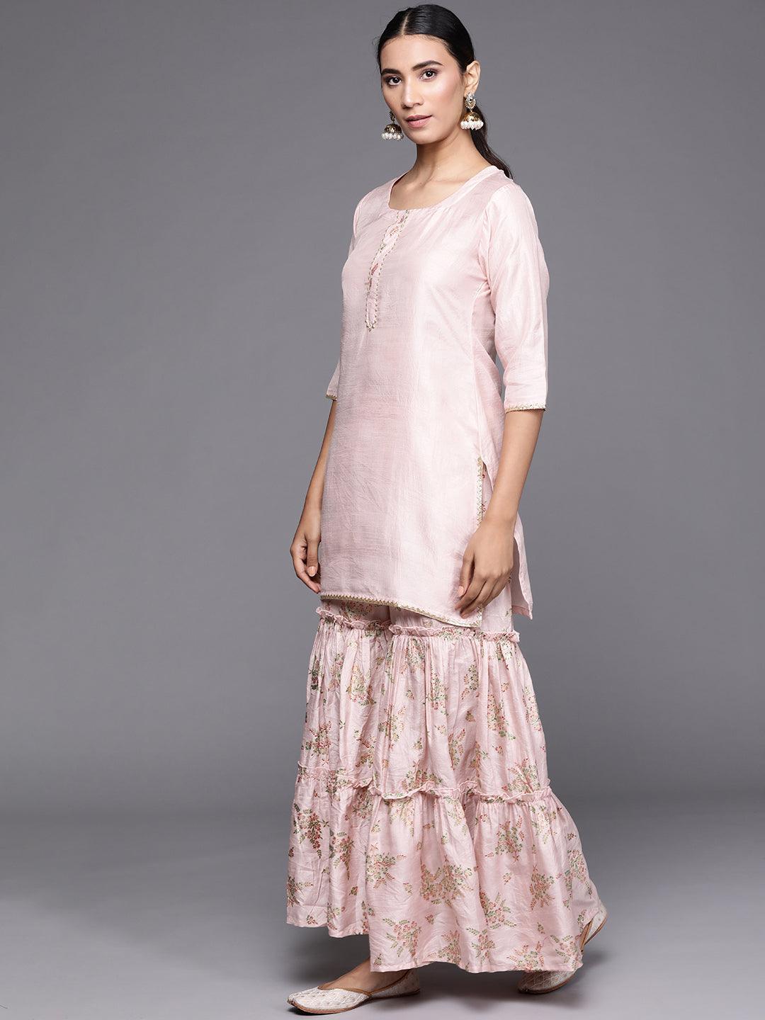 Pink Solid Silk Blend Suit Set - ShopLibas
