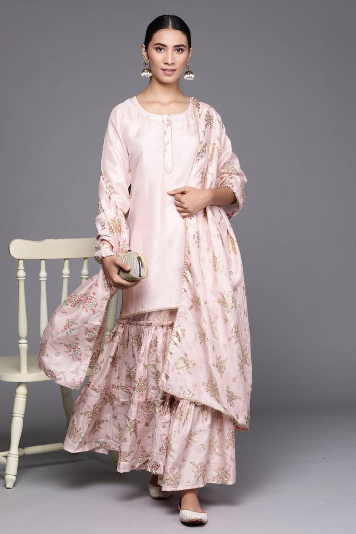 Pink Solid Silk Blend Suit Set - ShopLibas