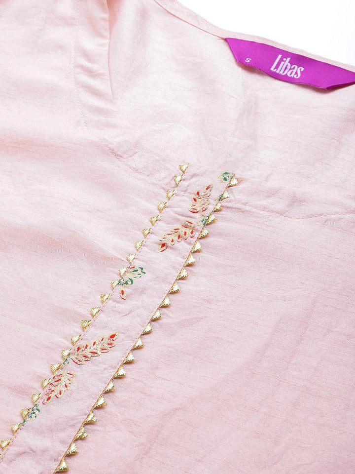 Pink Solid Silk Blend Suit Set - ShopLibas