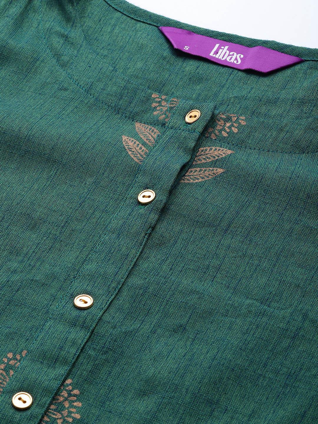 Green Printed Chanderi Silk Suit Set - ShopLibas