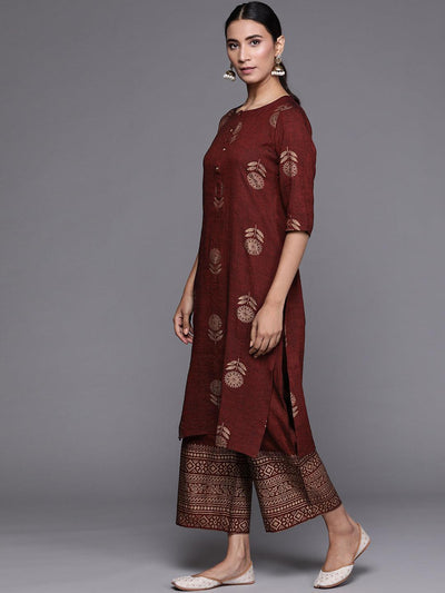 Maroon Printed Chanderi Silk Suit Set - ShopLibas