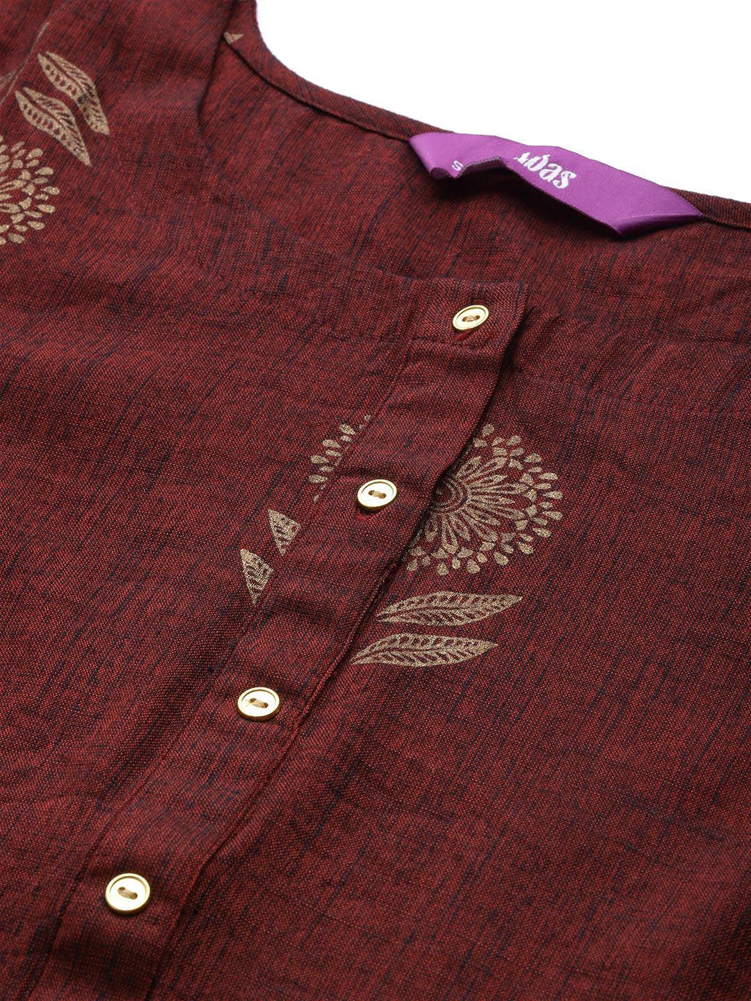 Maroon Printed Chanderi Silk Suit Set - ShopLibas