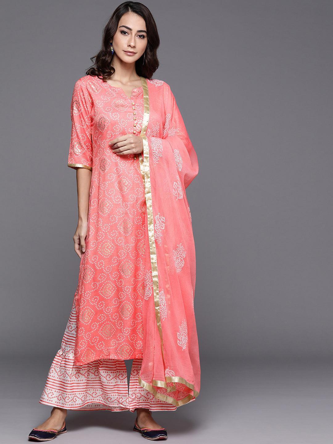 Pink Printed Viscose Rayon Suit Set - ShopLibas