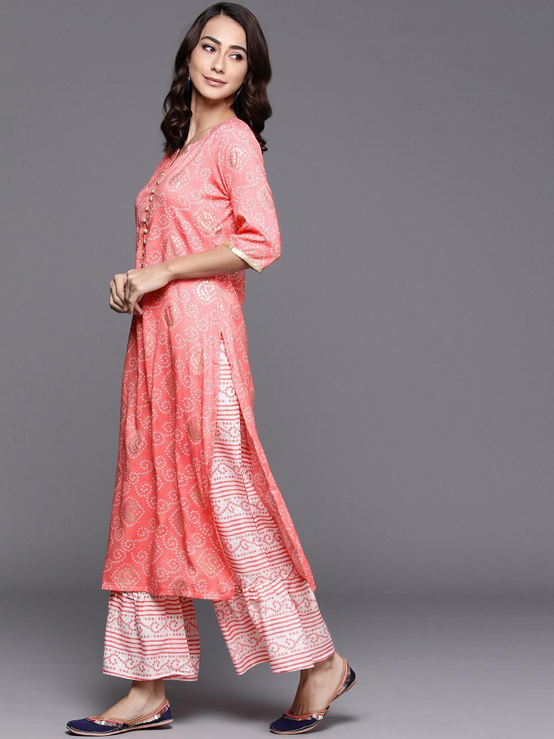 Pink Printed Viscose Rayon Suit Set - ShopLibas 