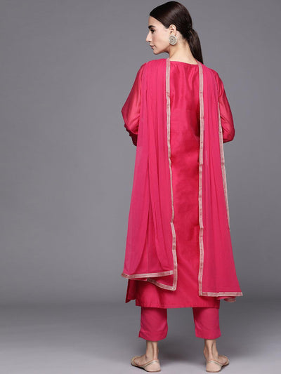Pink Embroidered Chanderi Silk Suit Set - ShopLibas