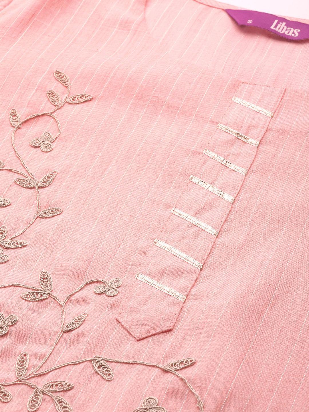 Pink Embroidered Pure Cotton Suit Set - ShopLibas