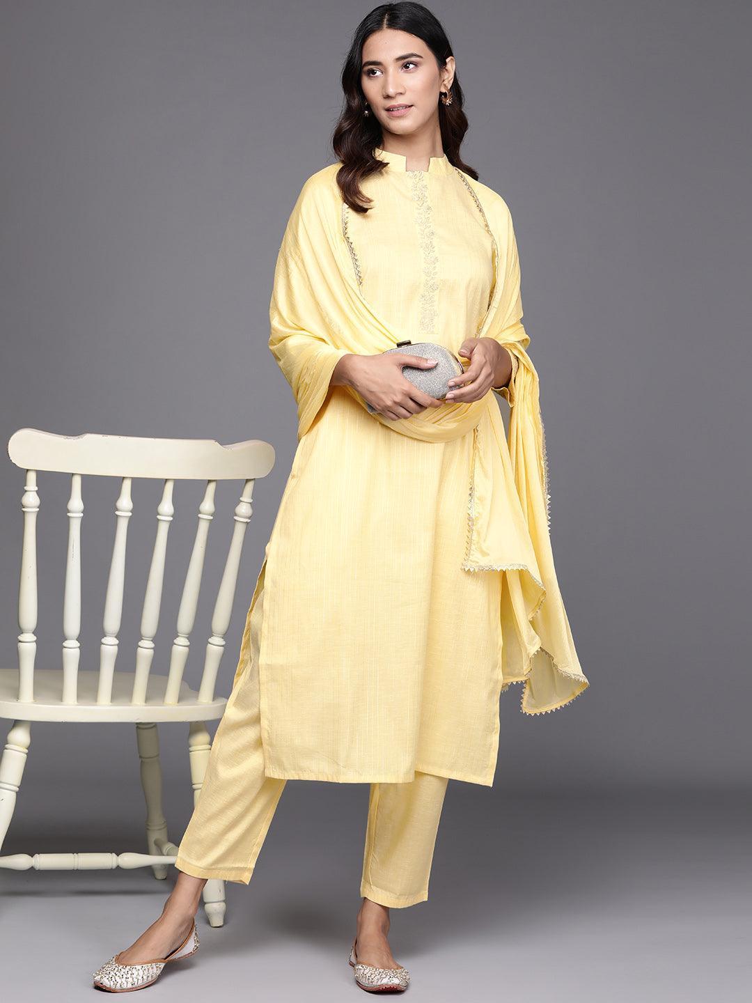 Yellow Embroidered Pure Cotton Suit Set - ShopLibas 